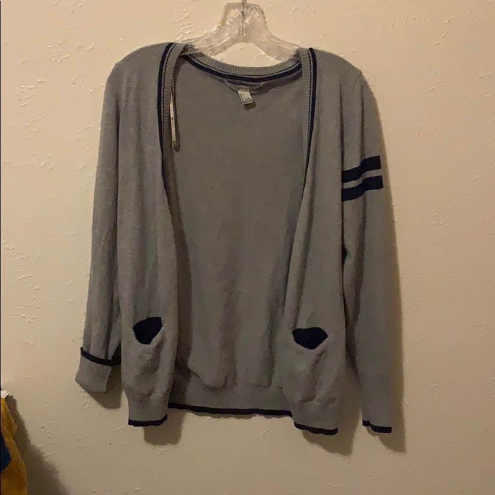 Gray and navy blue uniform cardigan